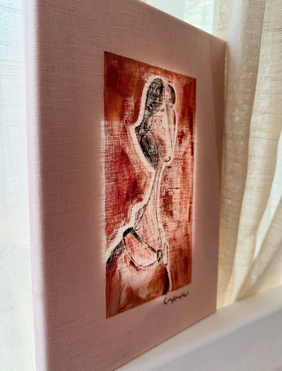 Thumbnail: (Sold) 'Lily' Original, on textile, hand stretched linen