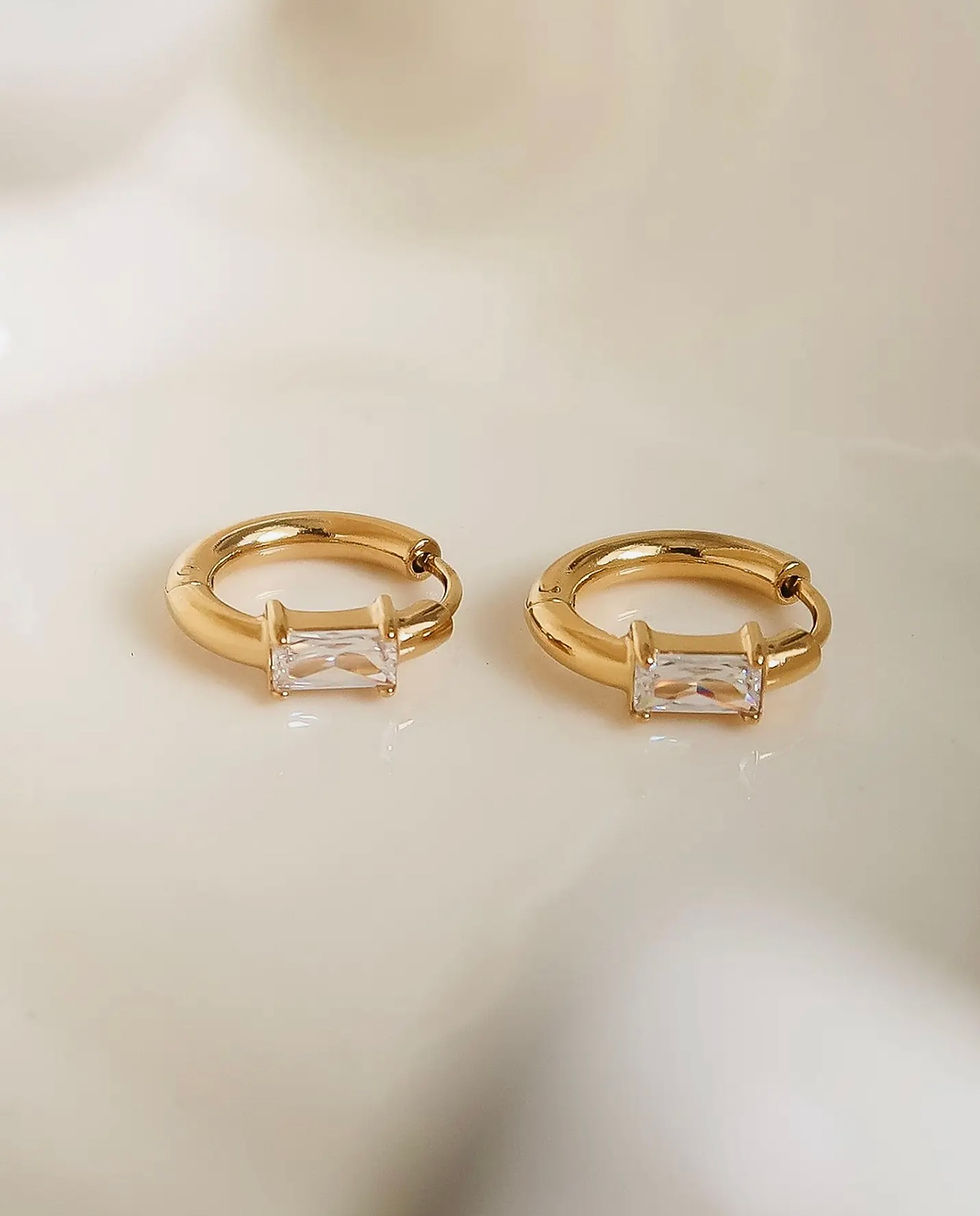 Thumbnail: 18K Gold Non Tarnish CZ Huggie Earrings 