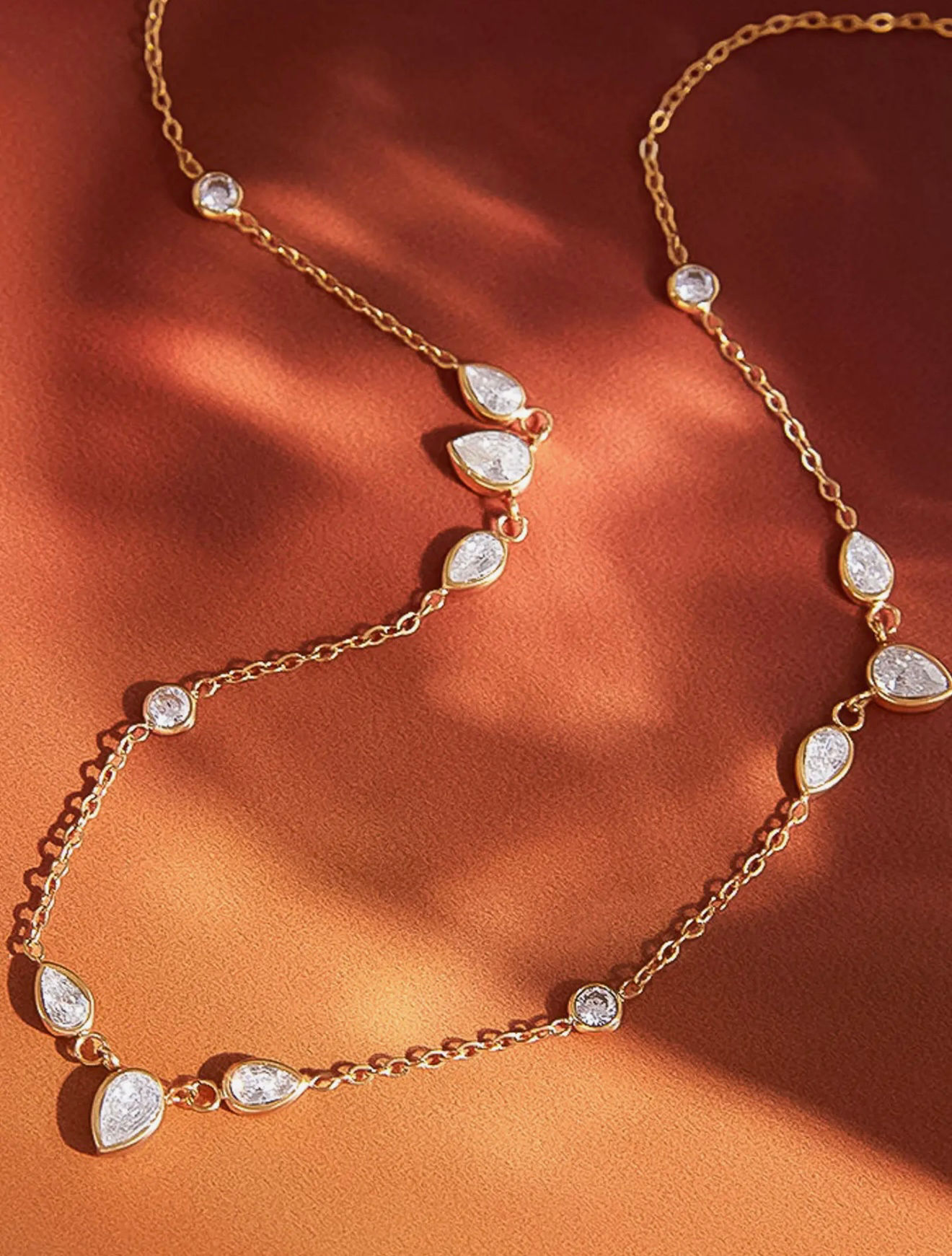 18K Gold Non-Tarnish Cz Teardrop Layered Necklace