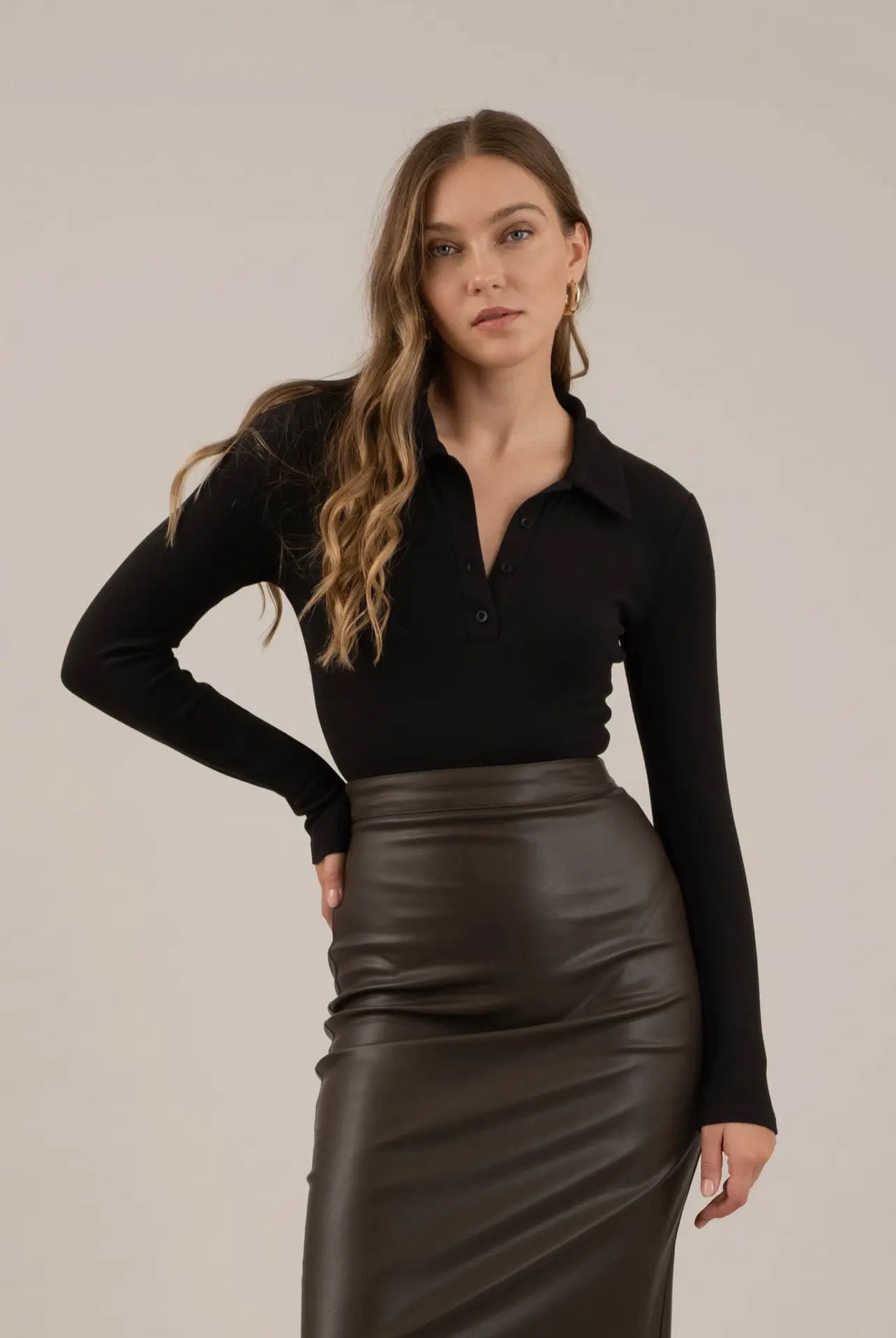 Collared Long Sleeve Bodysuit 