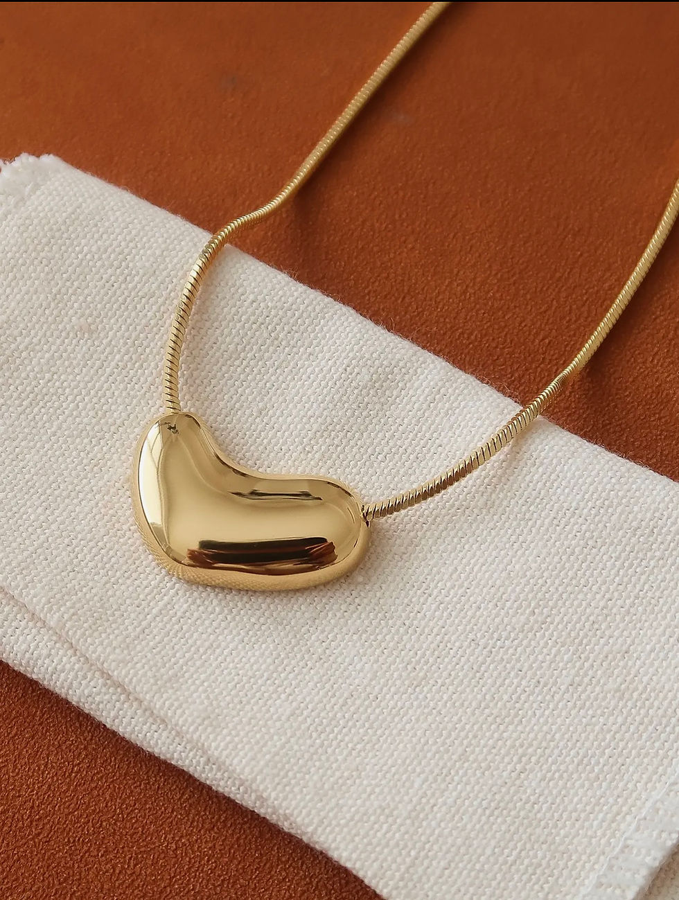 Thumbnail: 18K Gold Non-Tarnish Puffy Heart Necklace