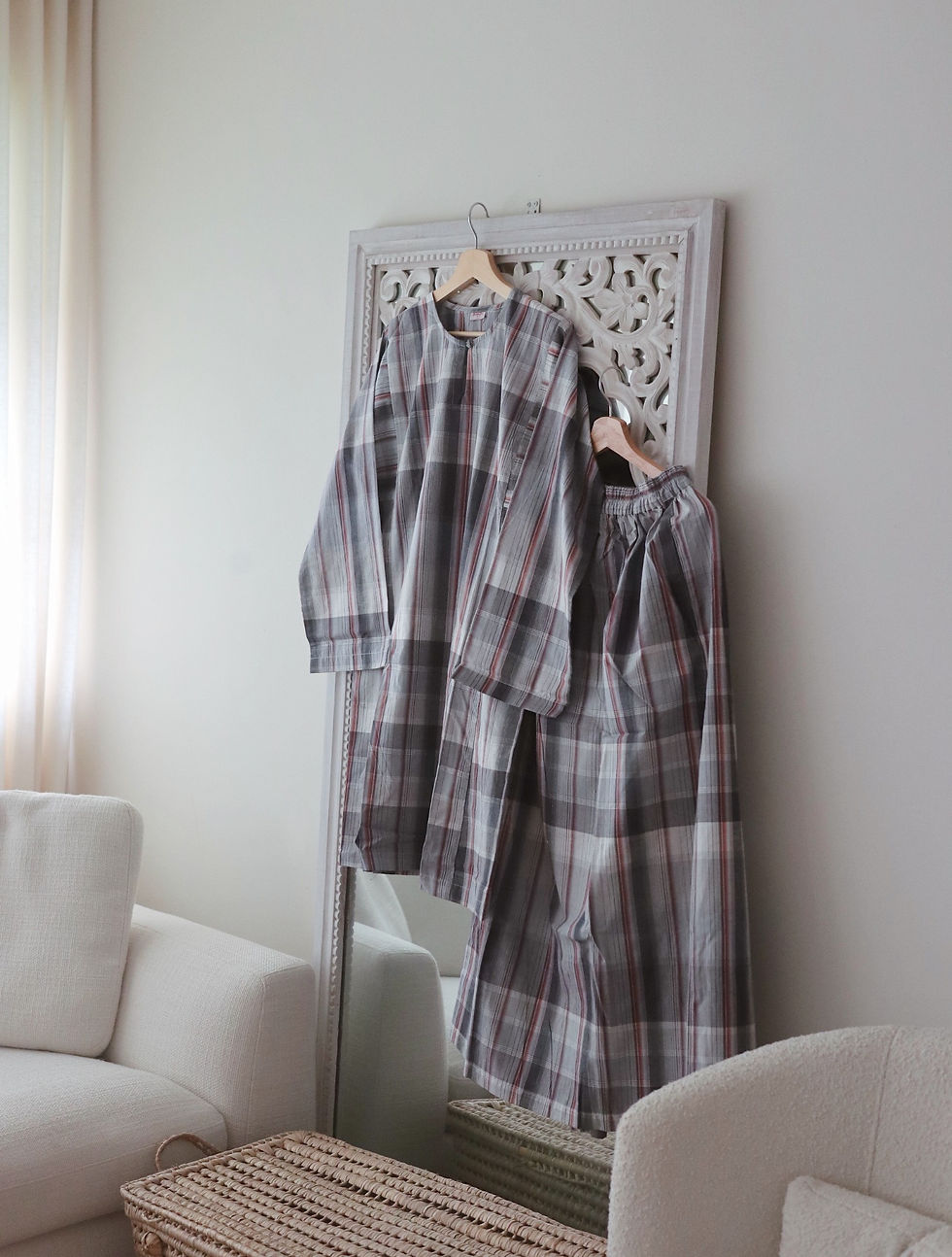 Thumbnail: Azizah Pelikat Kurung in Grey Stripes
