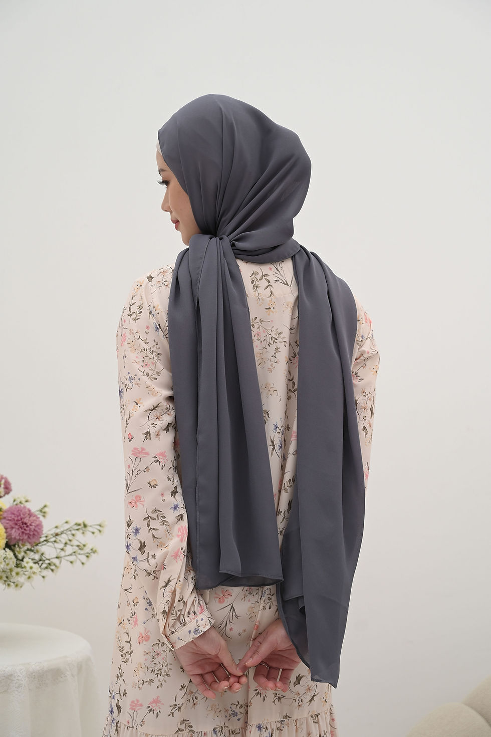 Thumbnail: Grace Chiffon Curve Shawl in Ash