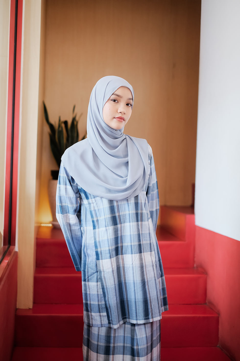 Thumbnail: Azizah Pelikat Kurung in Blue Stripes