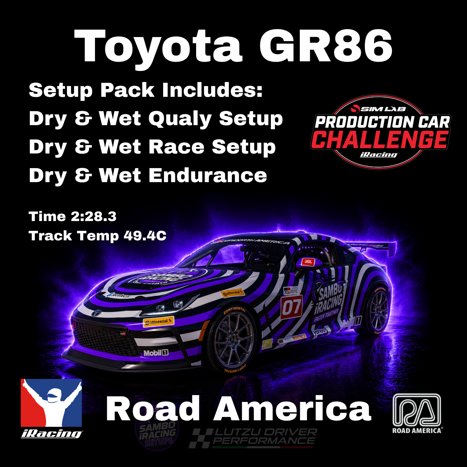 Toyota GR86 Road America iRacing Setup