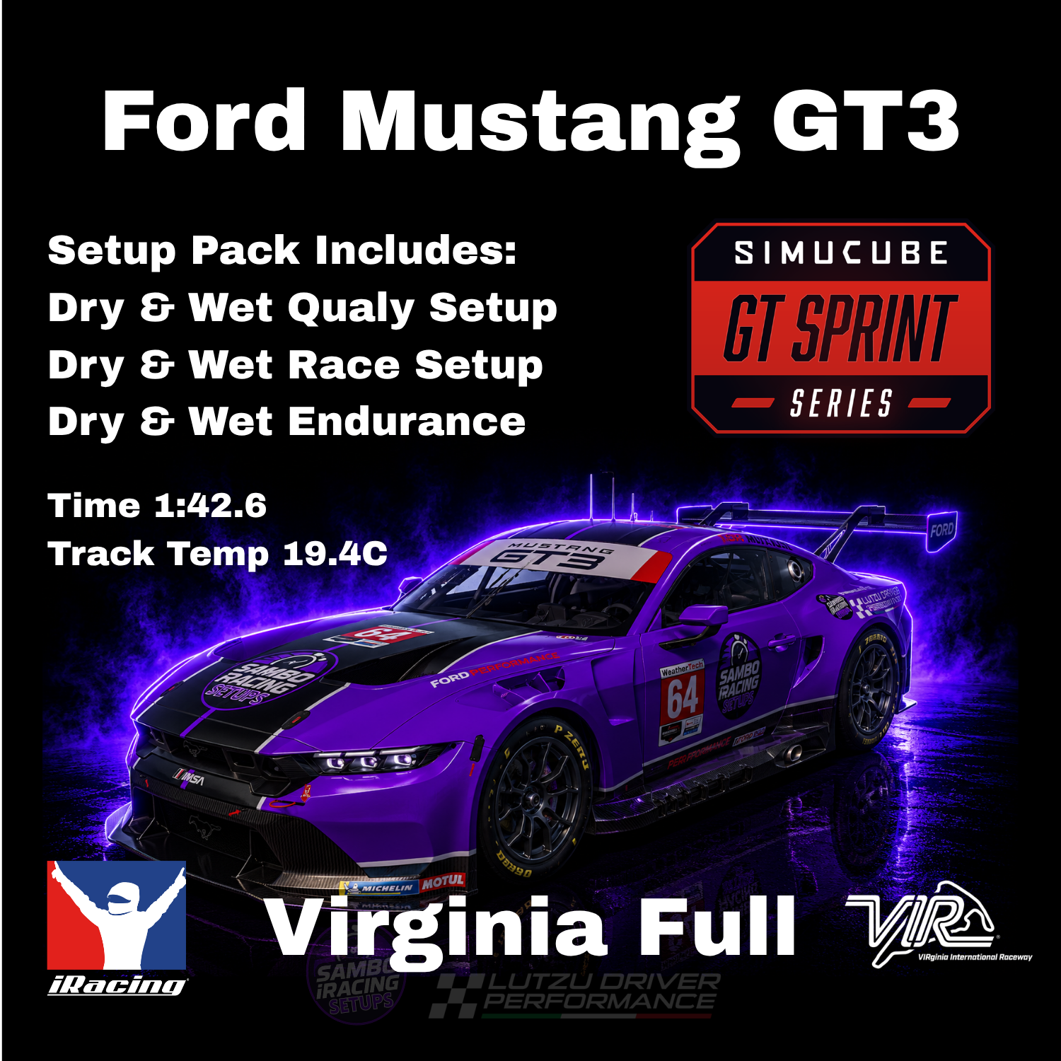 Ford Mustang GT3 Virginia Int. Raceway iRacing Setups