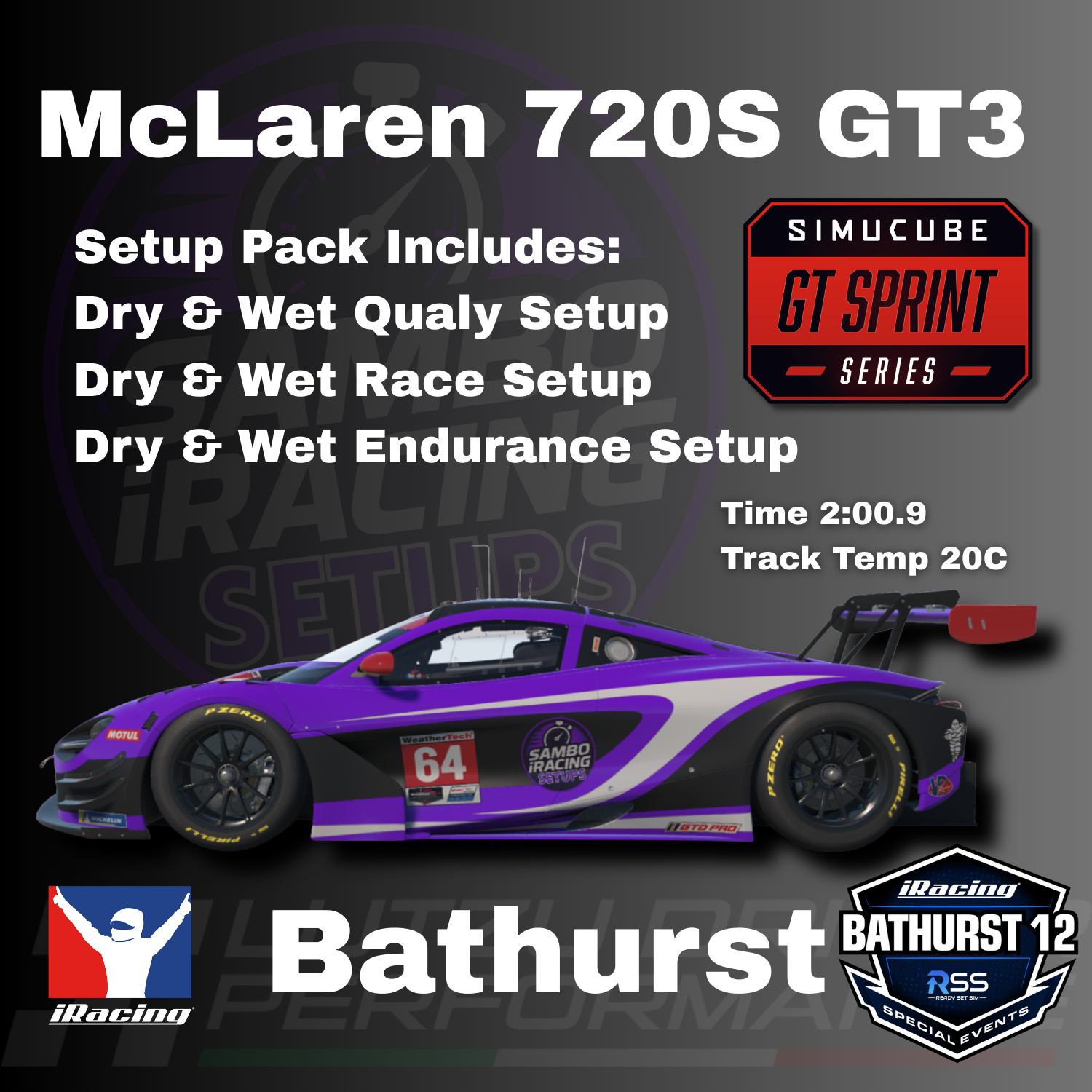 McLaren 720S GT3 Bathurst 12 & GT Sprint iRacing Setups
