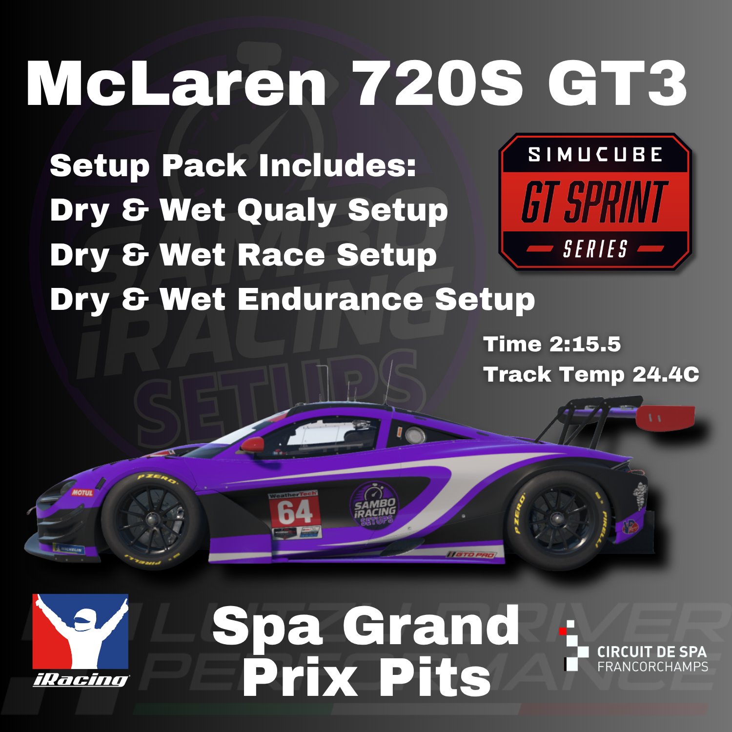 McLaren 720S GT3 Spa Grand Prix Pits iRacing Setups