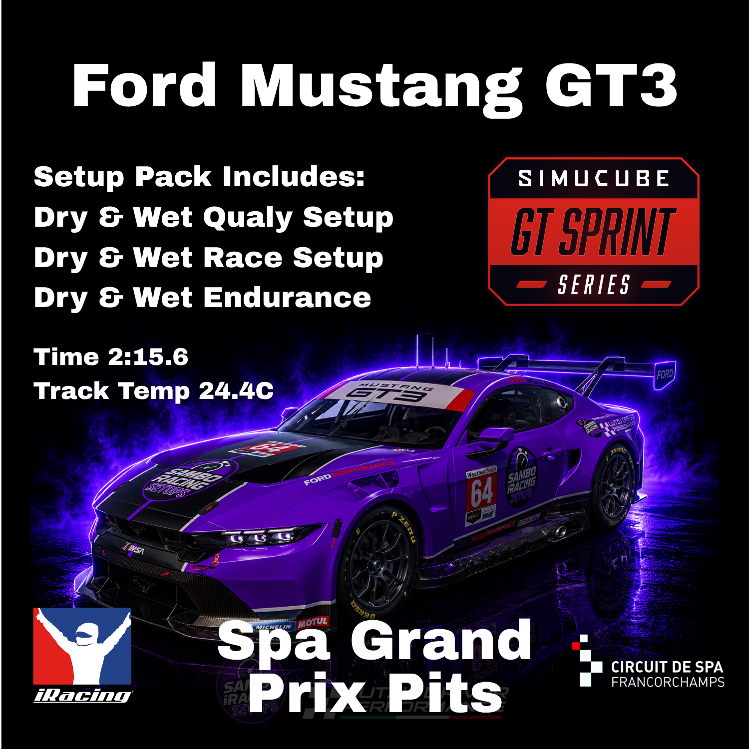 Ford Mustang GT3 Spa GT Sprint & 24 Hour iRacing Setups