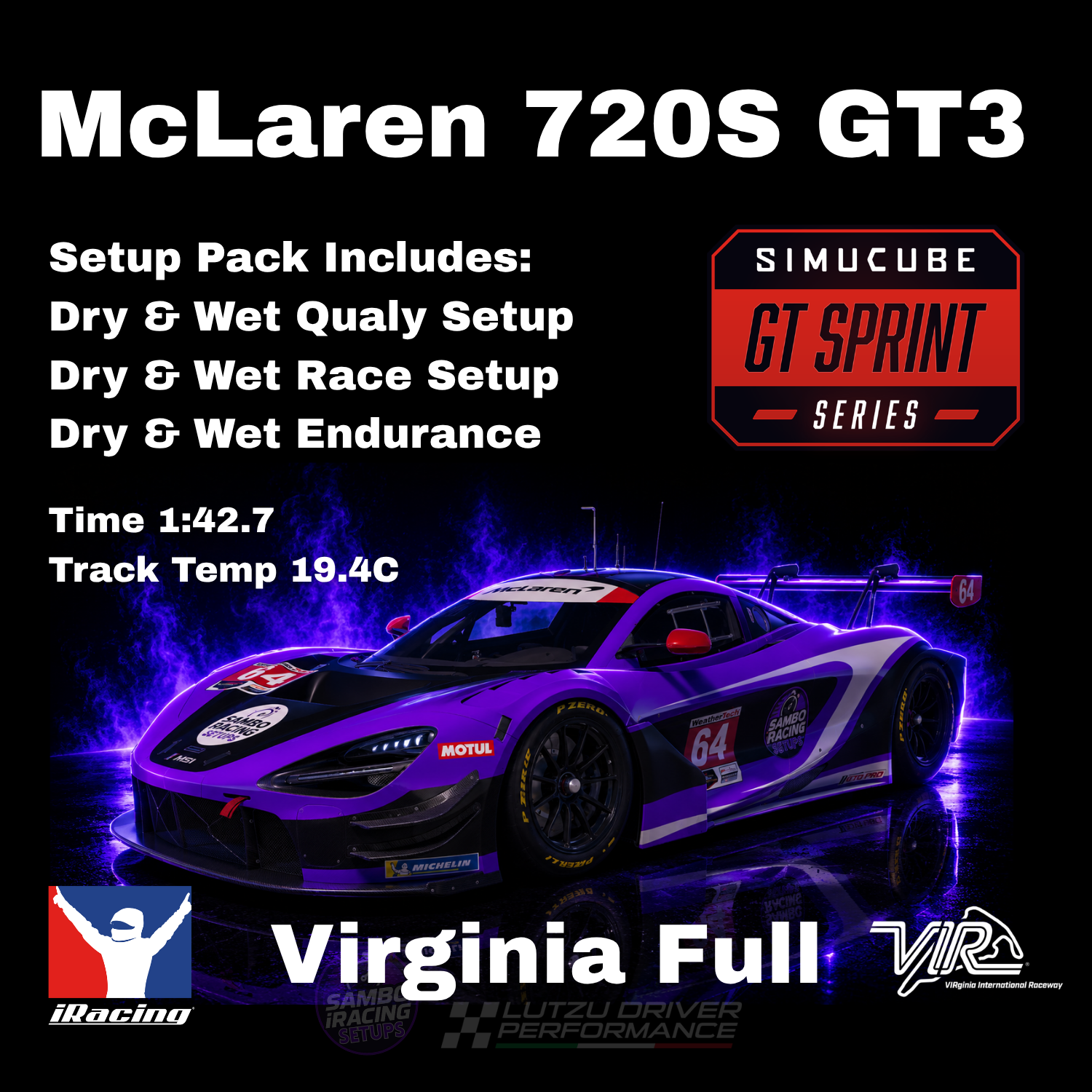 McLaren 720S GT3 Virginia Int. Raceway iRacing Setups