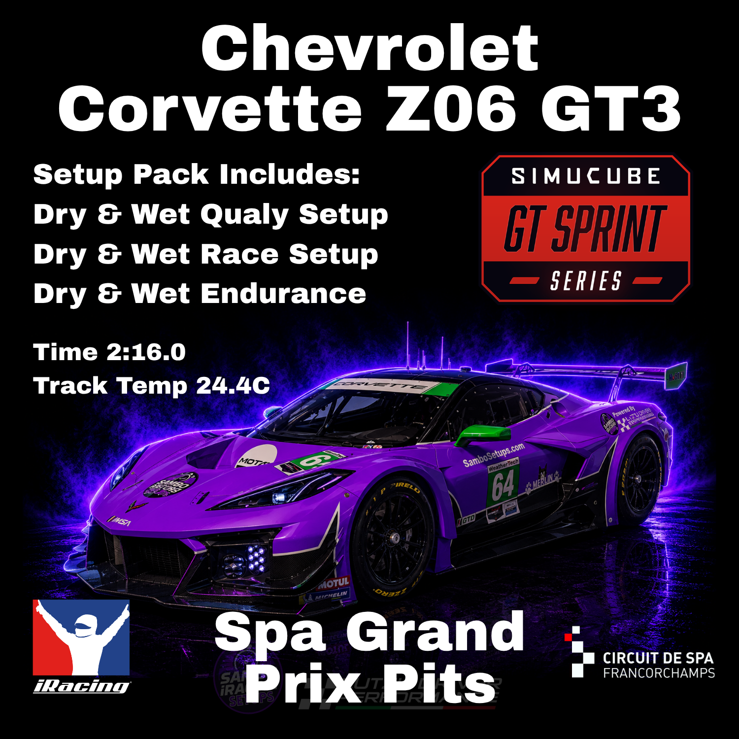 Corvette Z06 GT3 Spa GT Sprint & 24 Hour iRacing Setups