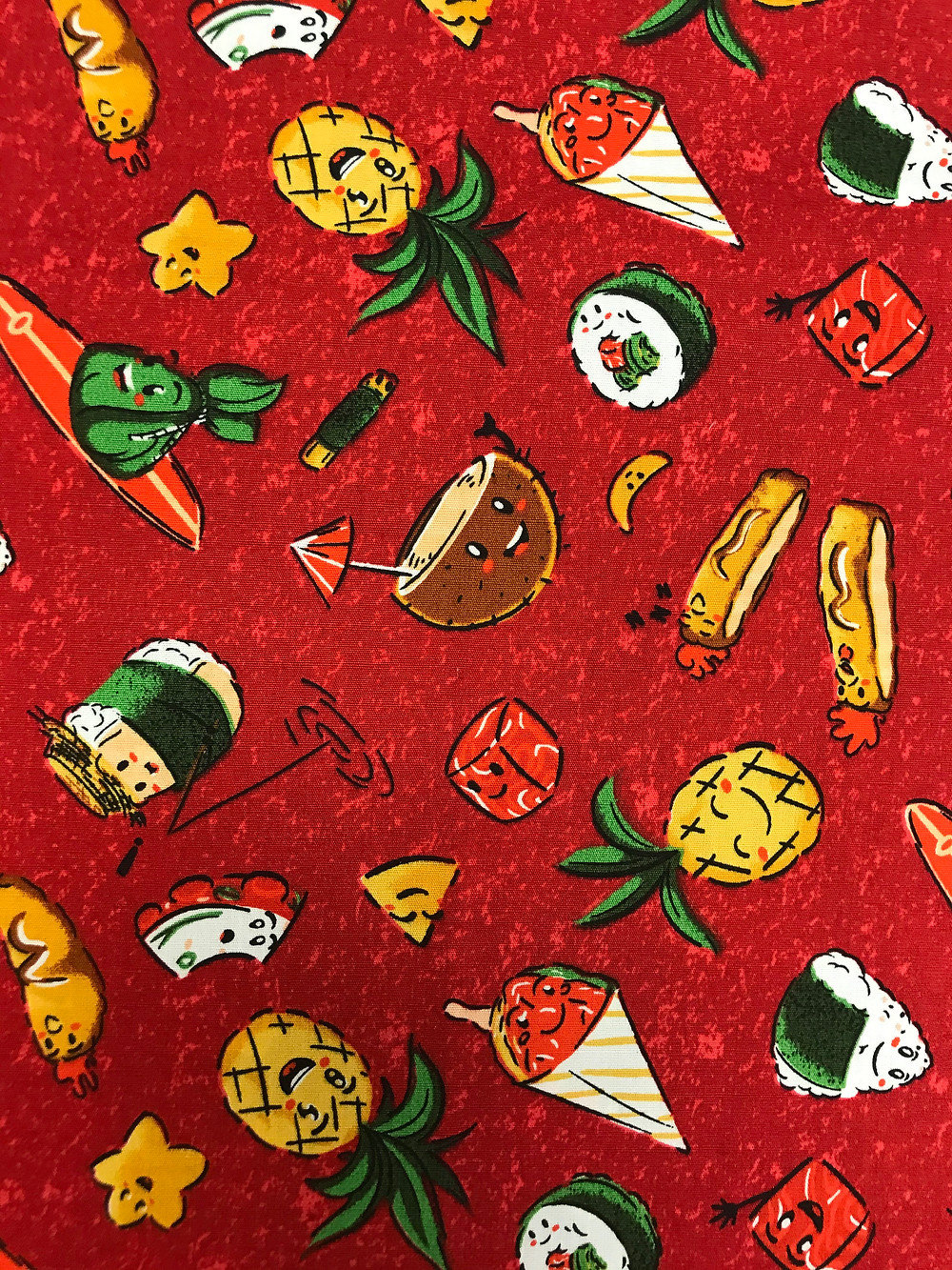 Hawaiian food print fabric red