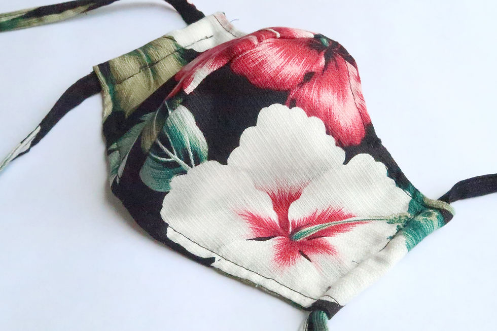 Black Hibiscus Print Cotton Mask