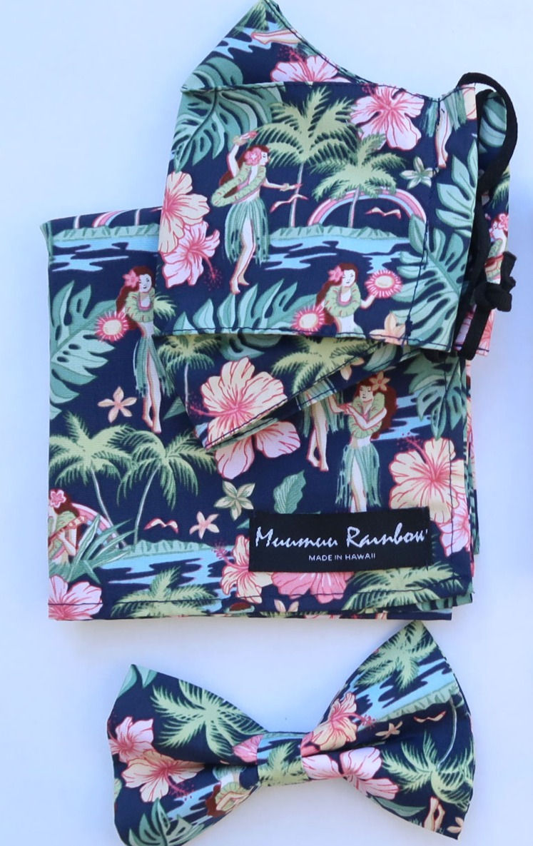 섬네일: Hula Dancer Hawaiian Print Furoshiki Gift Wrap  (L)｜White, Navy, Black