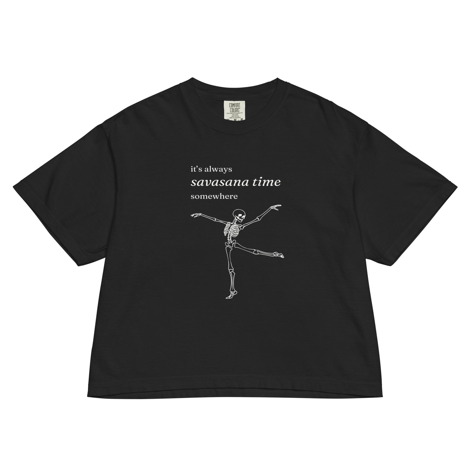 Women’s heavyweight boxy tee Savasana Time Black, pepper