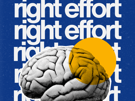 image with text that says right effort, and the image of a brain.