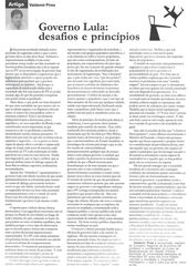 Governo Lula: desafios e princípios