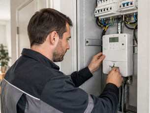 Mann baut Smart Meter ein