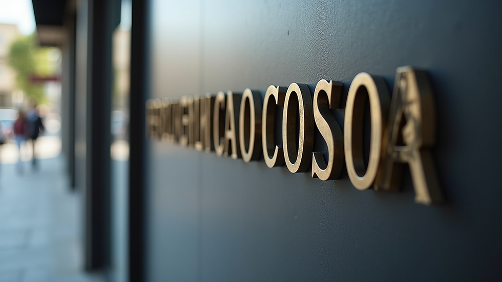 Plano detalle de letras corpóreas instaladas en fachada de negocio