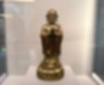 Chinese gilt copper alloy figure of a standing arhat (Buddhist monk), dated to 1439 of the Ming Dynasty (1368-1644) at the Rubin Museum