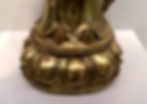 Detail of the inscription of a Chinese gilt copper alloy figure of a standing arhat (Buddhist monk), dated to 1439 of the Ming Dynasty (1368-1644) at the Rubin Museum