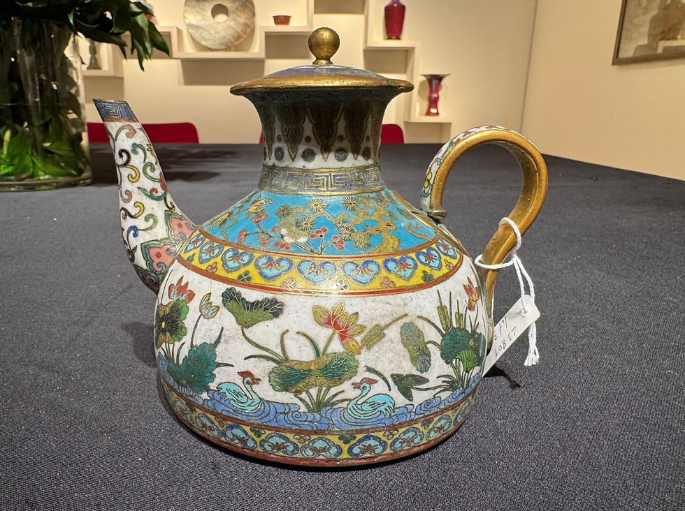 A Chinese cloisonné enamel teapot and cover dated to the 18th/19th Century at Christie's Paris during Printemps Asiatique