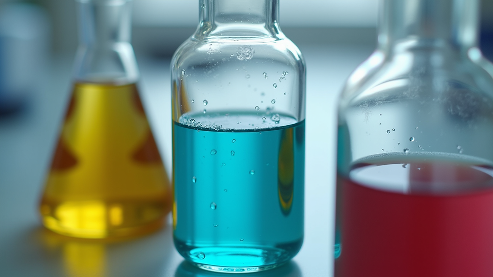 Close-up view of laboratory equipment with colorful liquids