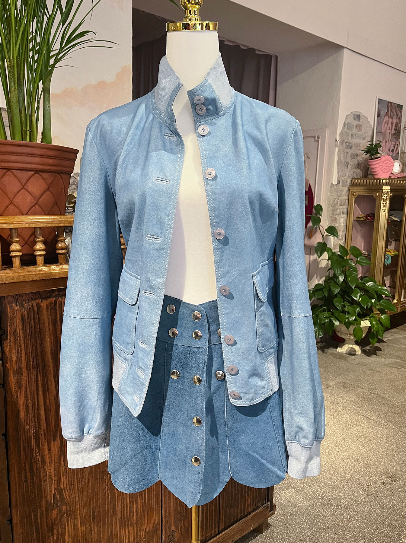 Blue leather - skirt XS