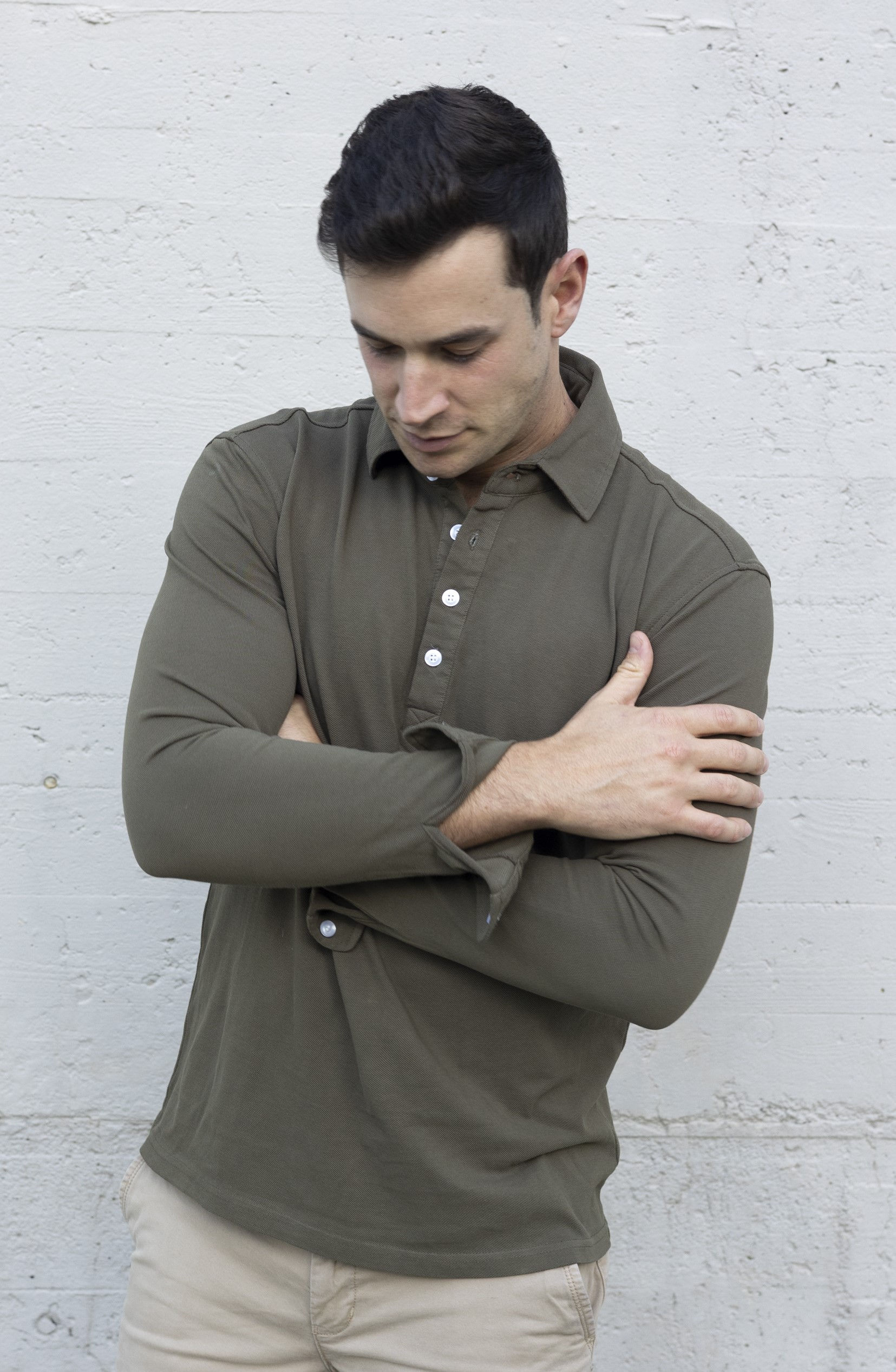 Polo de mangas largas verde oliva