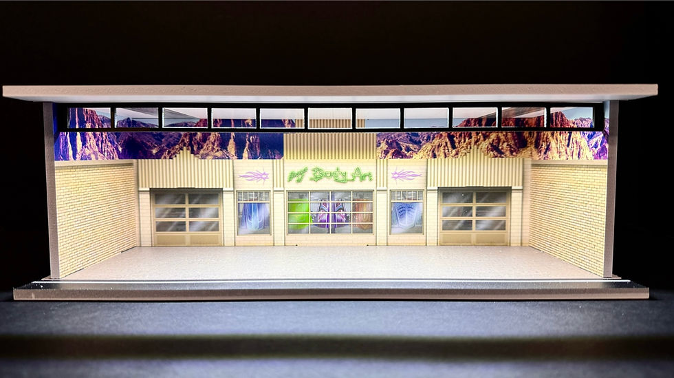 Pixar Cars Ramones Theme LED Diorama Garage For 1/64 Scale Toy Carse