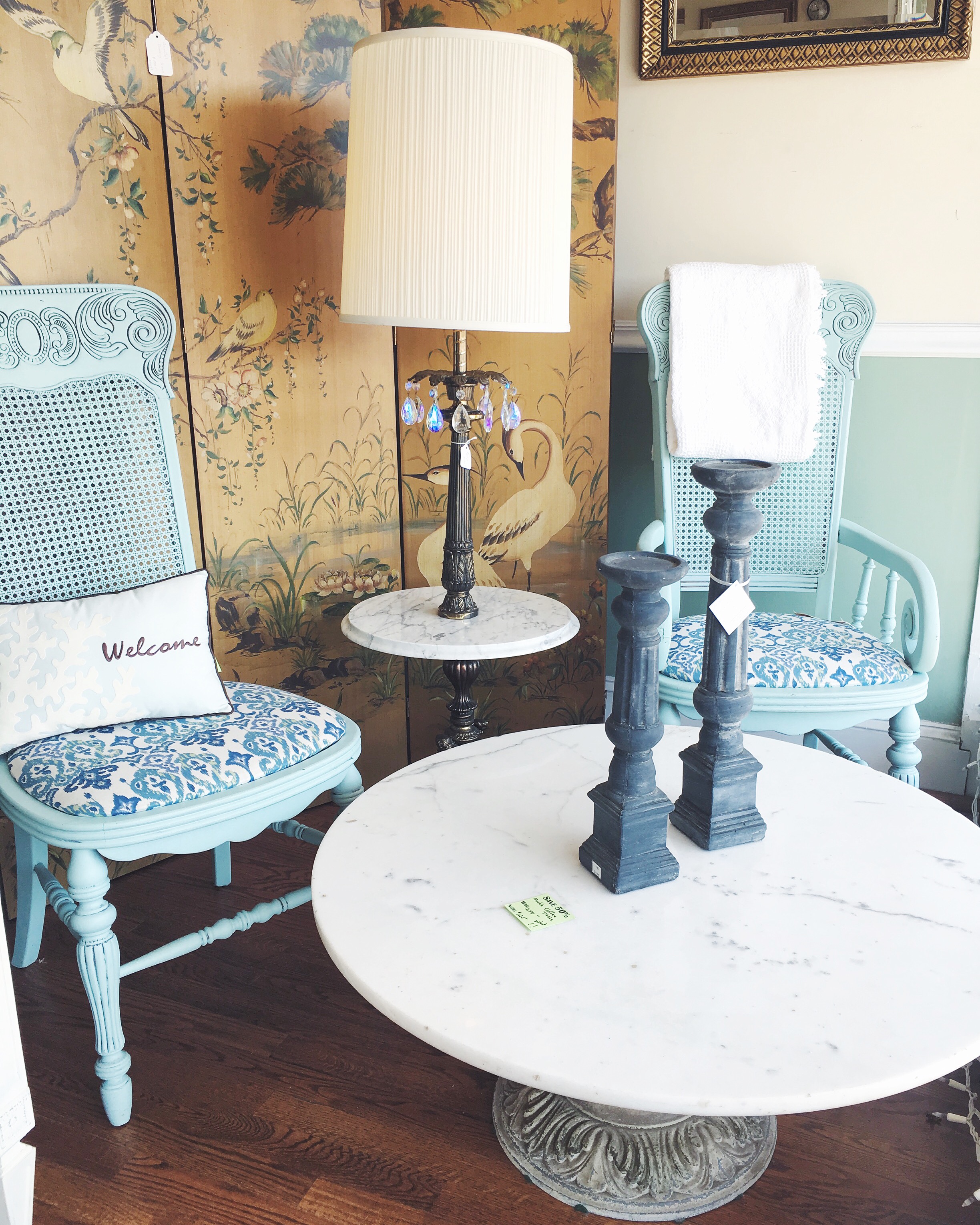 Mid-century tables & painted chairs