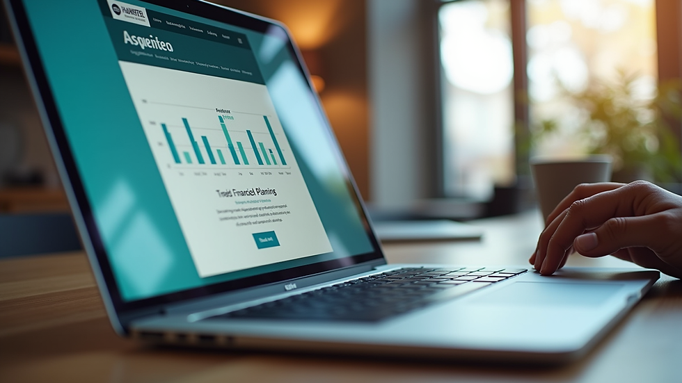Eye-level view of a laptop displaying a financial planning website