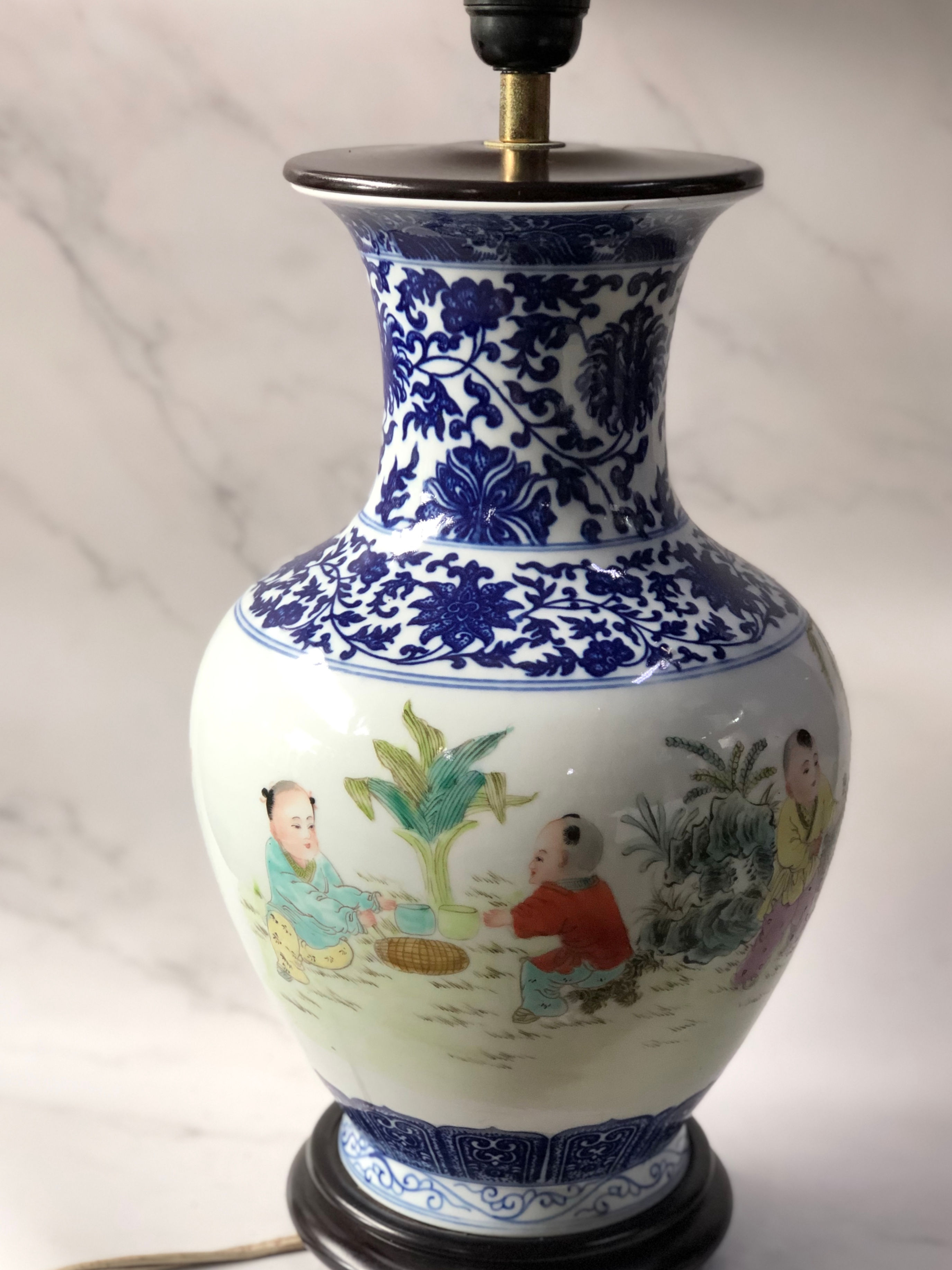 Blue and white x children playing lamp