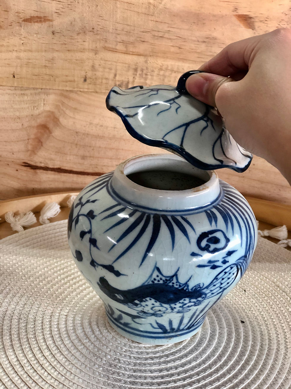 Thumbnail: Blue and white x inspired antique container with lid