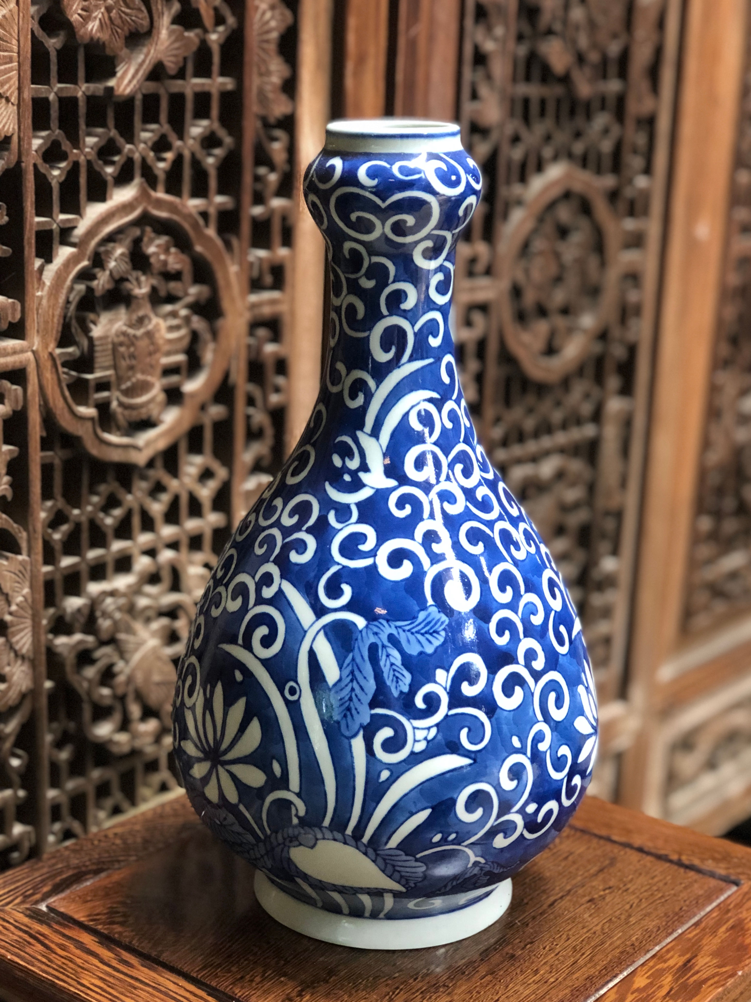 Blue and white narrow neck vase