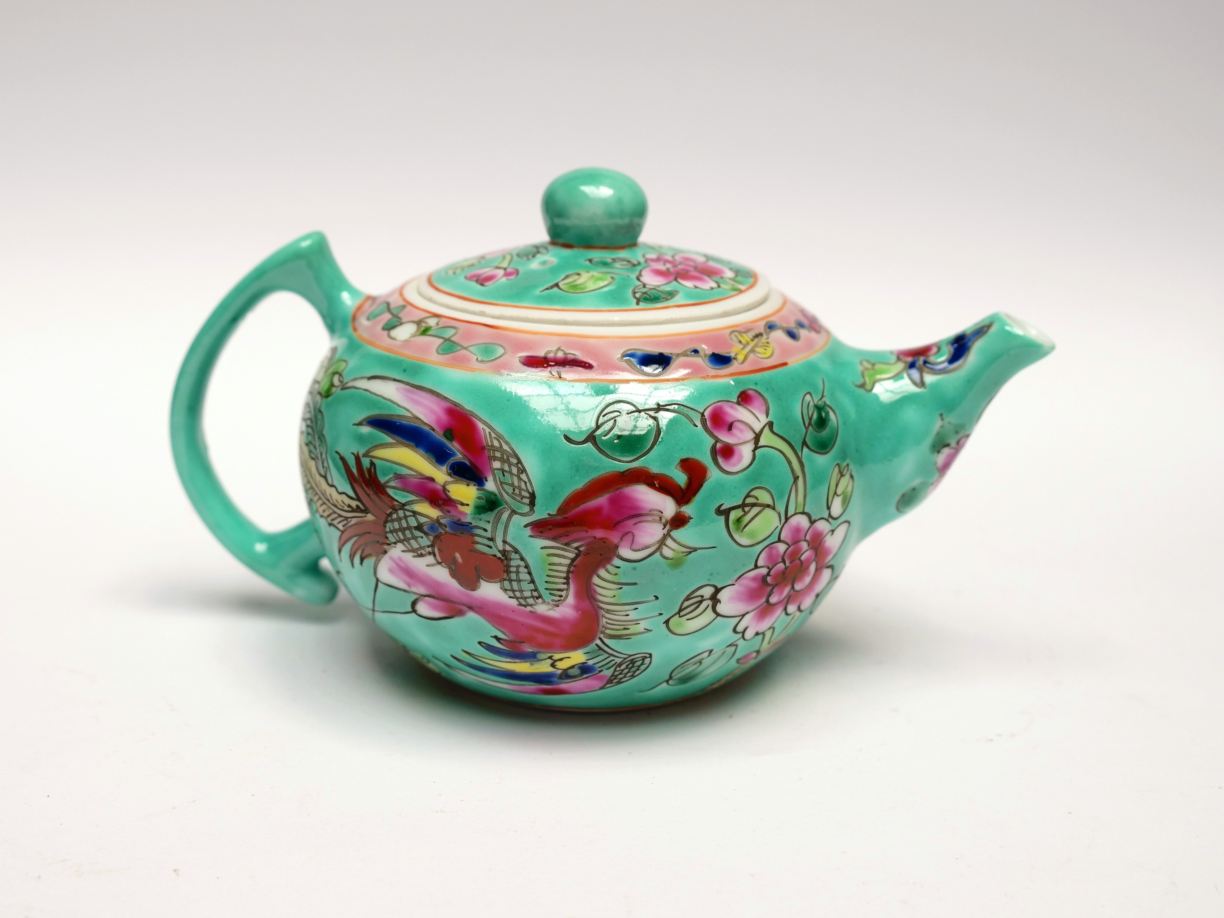Peranakan round teapot Pottery Jungle