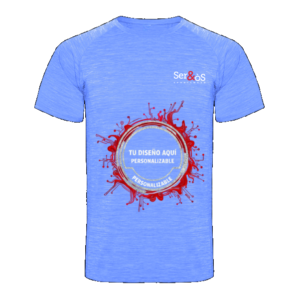 Camiseta austin azul de manga corta con ejemplo de diseño personalizado, vista frontal