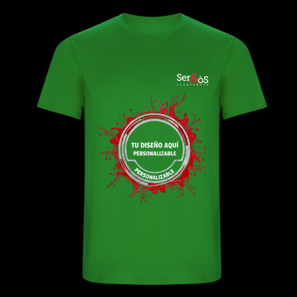 Camiseta imola verde de manga corta con ejemplo de diseño personalizado, vista frontal