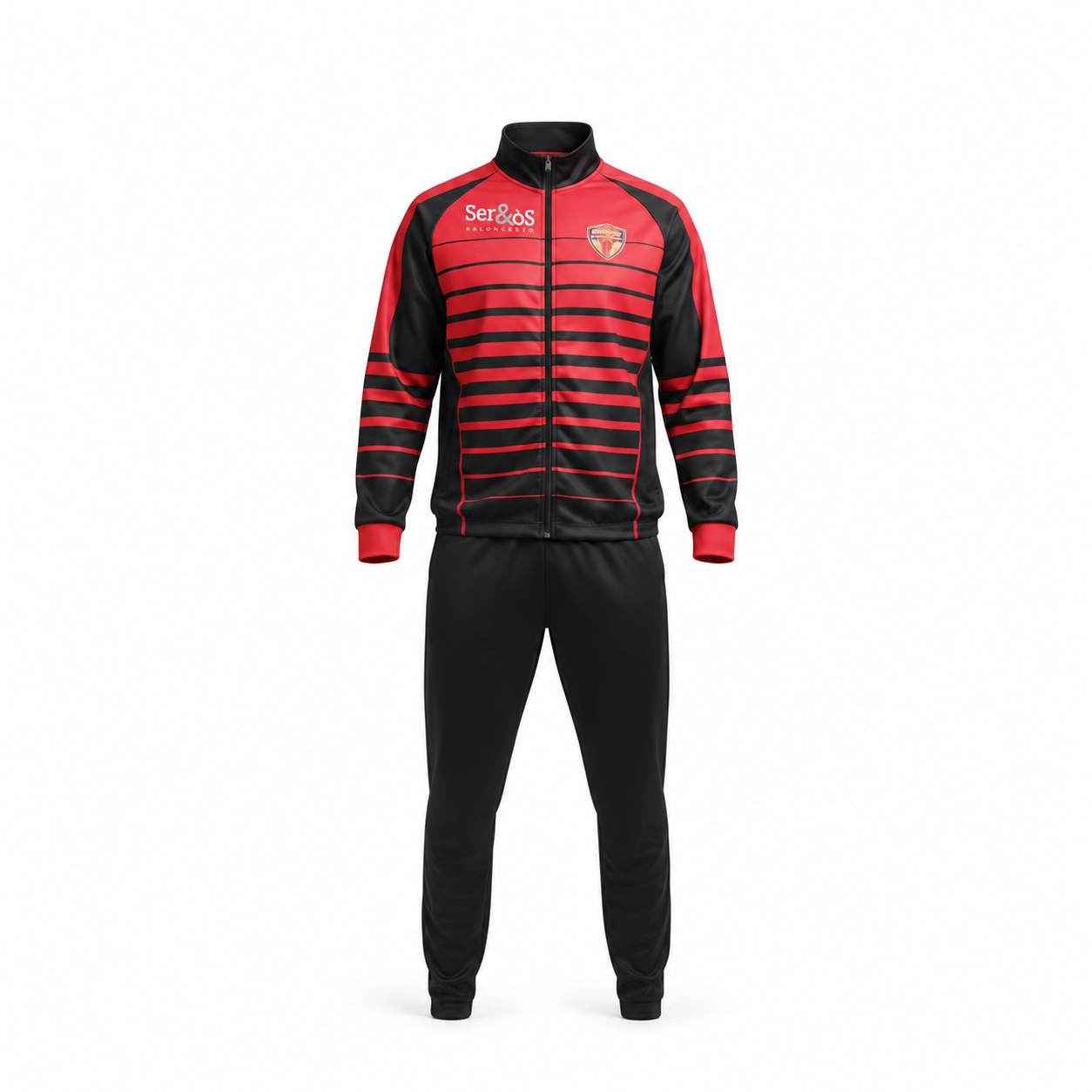 Chándal de baloncesto rojo y negro con chaqueta y pantalón