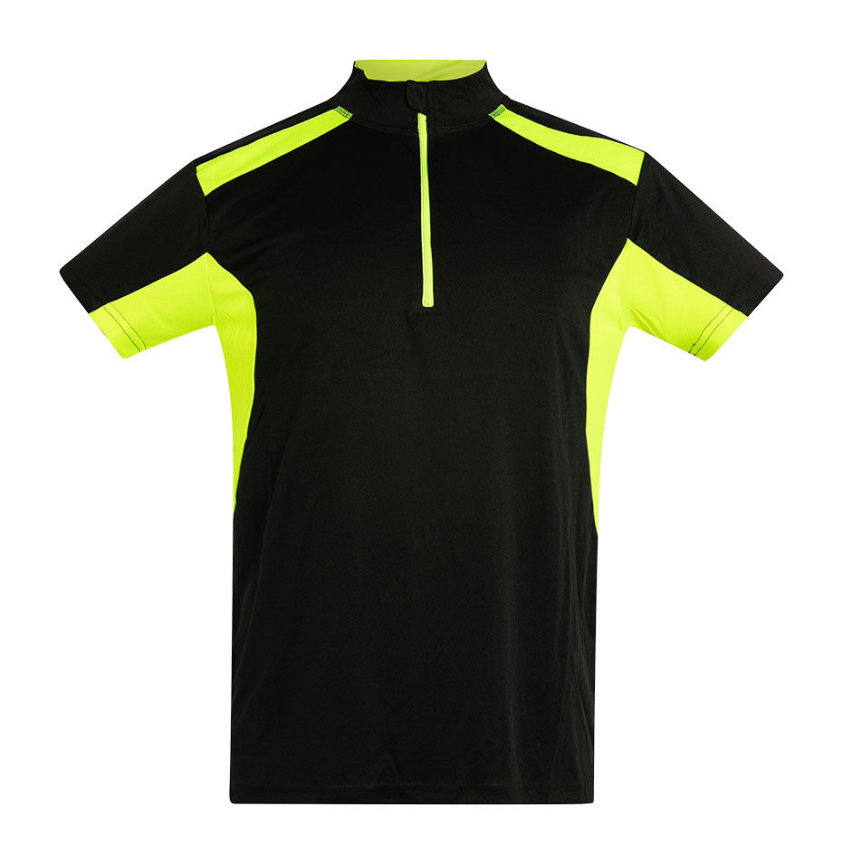 CAMISETA TÉCNICA CROSS CREMALLERA Acqua Royal — Negro / Amarillo Fluor, vista frontal