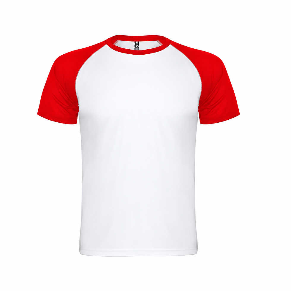 Camiseta indianapolis blanca con mangas rojas, vista frontal
