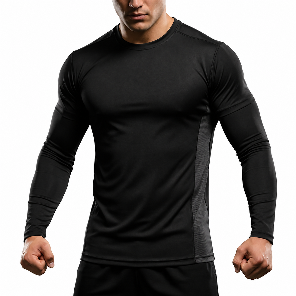 Modelo con camiseta shanghai manga larga negra de manga larga, vista frontal
