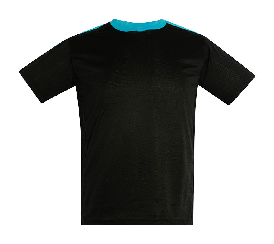 CAMISETA TÉCNICA REBEL Acqua Royal — Negro / Turquesa, vista frontal