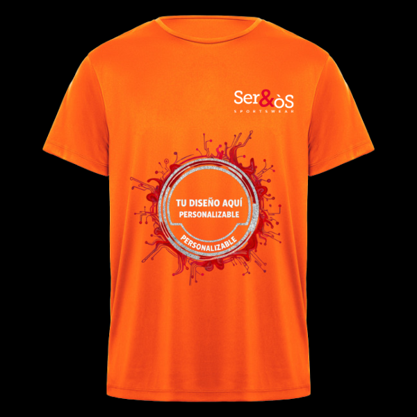 Camiseta daytona naranja de manga corta con ejemplo de diseño personalizado, vista frontal