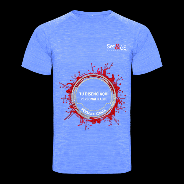 Camiseta austin azul de manga corta con ejemplo de diseño personalizado, vista frontal