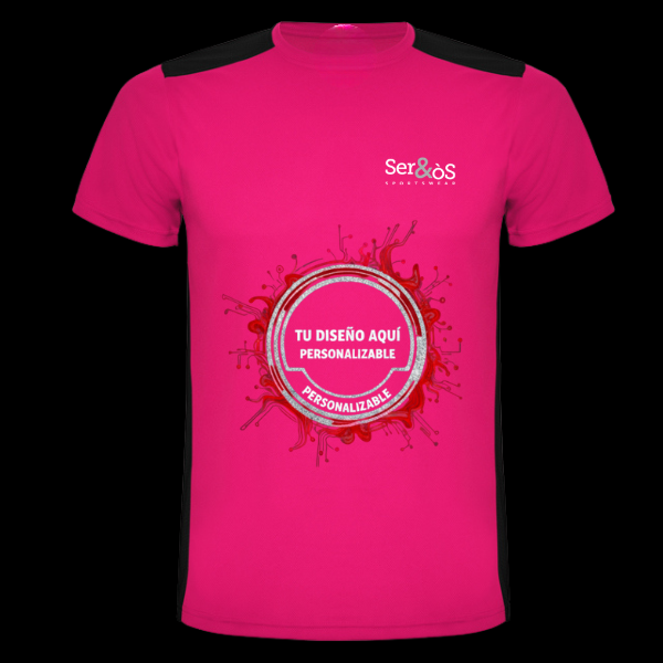 Camiseta detroit rosa de manga corta con ejemplo de diseño personalizado, vista frontal
