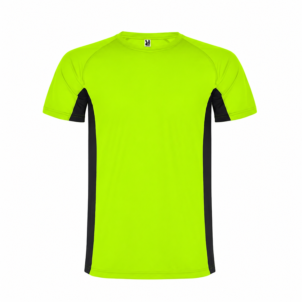 Camiseta shanghai amarilla con paneles oscuros, vista frontal