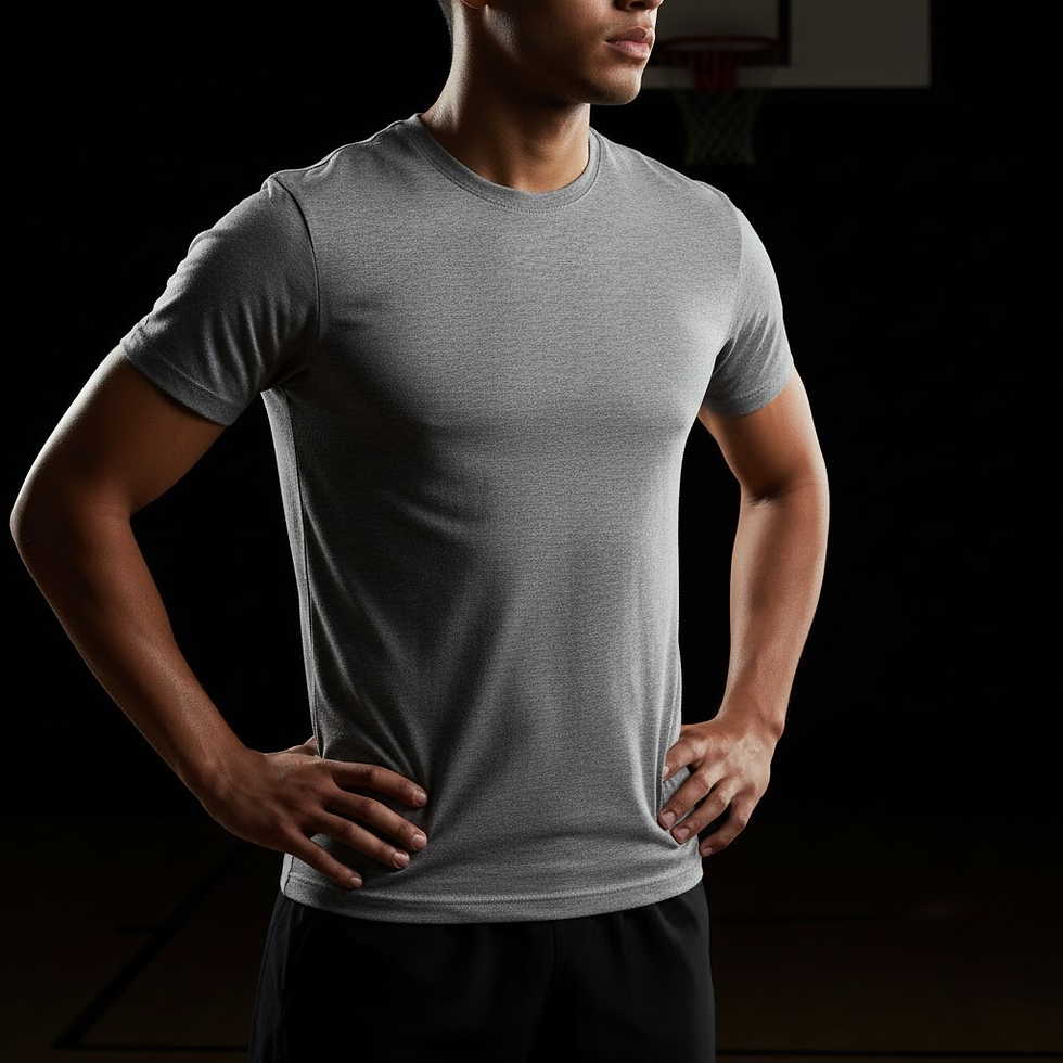 Modelo con camiseta algodón atomic gris, vista frontal
