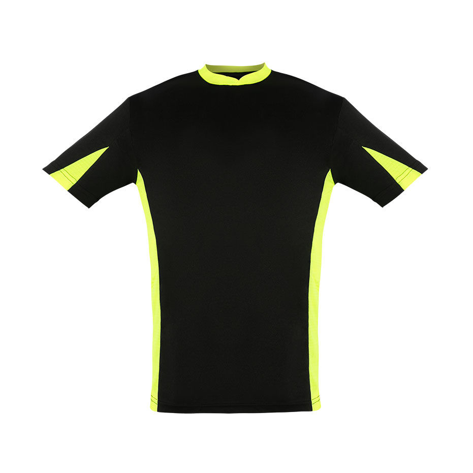 CAMISETA ATOM Acqua Royal — Negro / Amarillo Fluor, vista frontal