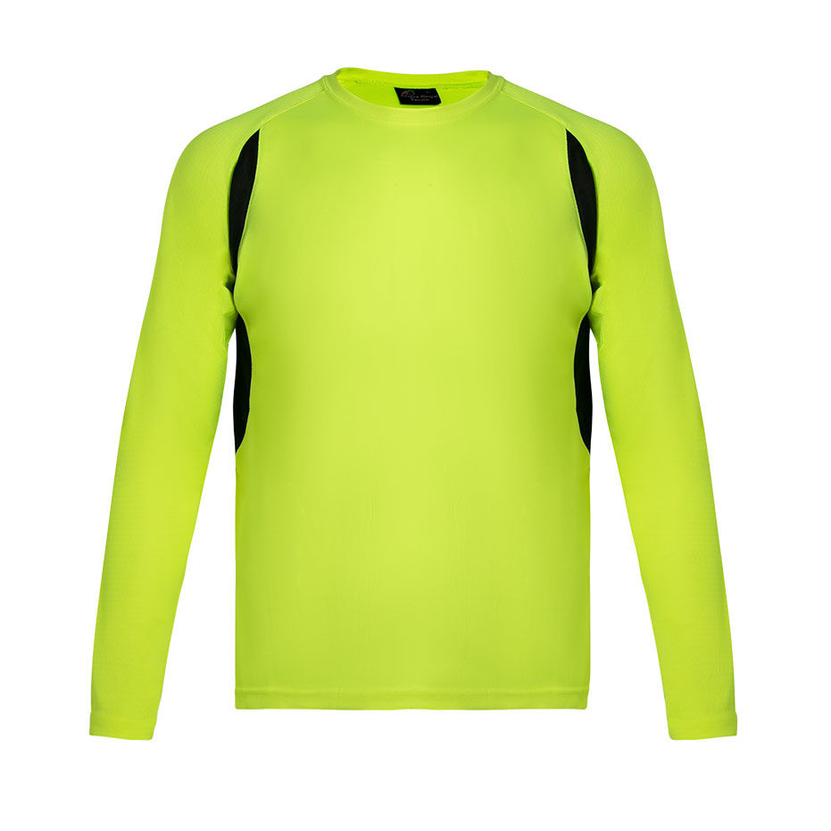 CAMISETA MANGA LARGA COMBINADA Acqua Royal — Amarillo Fluor / Negro, vista frontal